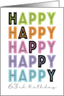 63rd Happy Birthday Typography card