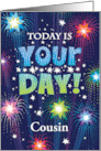 Cousin Birthday Stars Fireworks Typography Custom card