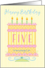 Granddaughter Pink Yellow 5th Birthday Card