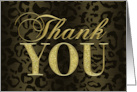 Gold Thank You Simulated Glitter Typography On Animal Pattern card