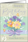 From Both Of Us Birthday Yellow Purple Floral Bouquet Butterflies card