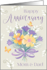 Mom and Dad Wedding Anniversary Floral Bouquet Purple Yellow card