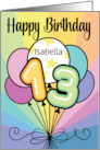 Isabella 13th Birthday Custom Name Colorful Balloons card