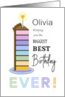 Custom Name Tall Birthday Cake Slice With Typography card