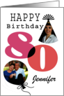 80th Happy Birthday Custom Photo Pink Typography card