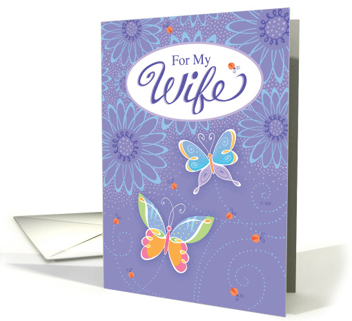 Wife's Anniversary Purple Flowers, Butterflies and Ladybugs card