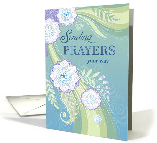 Purple Flowers Sympathy Prayer Green Leaf Paisley card (1486956)