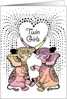 Twin Baby Girls Announcement 2 Cute Decorative Pink Elephants card