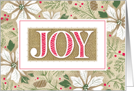 Rustic Burlap White Poinsettias Joy Christmas card