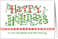 Daughter and Family Peppermint Stripes Happy Holidays Christmas card