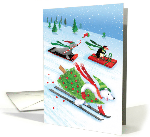 Snowy Skiing Polar Bear Sledding Penguin Sea Lion card (1498072)