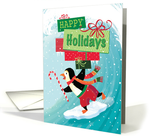 Surfing Penguin Happy Holidays Presents card (1498164)