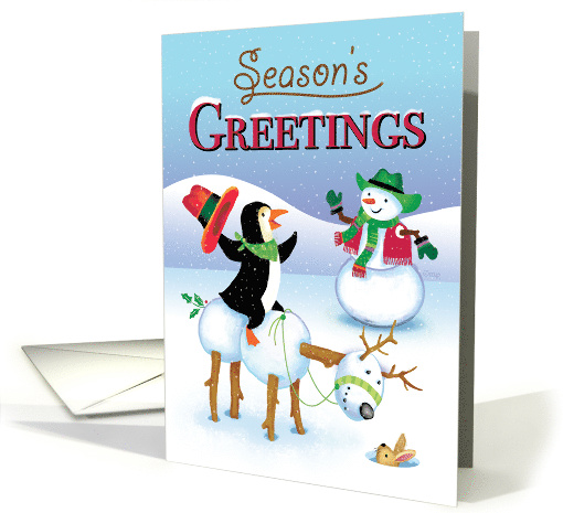 Howdy Cowboy Penguin Snowman Reindeer Seasons Greetings card (1498344)