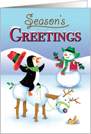 Howdy Cowboy Penguin Snowman Reindeer Seasons Greetings card