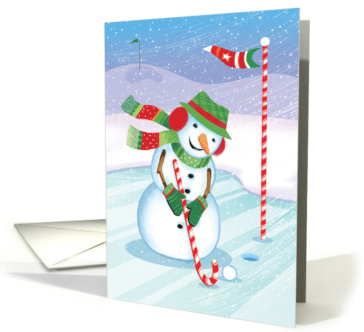 Golf Snowman Holiday Wish Candy Cane Club card (1498462)