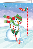 Golf Snowman Holiday Wish Candy Cane Club card