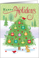 Colorful Christmas Tree Cardinals Happy Holidays card