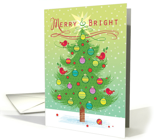 Colorful Christmas Tree Cardinals Merry and Bright card (1500664)
