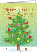 Colorful Christmas Tree Cardinals Merry and Bright card