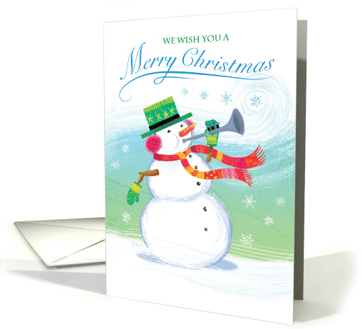 Trumpet Playing Snowman Merry Christmas card (1500668)