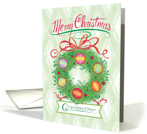 Grandmother Wreath with Snowflake Ornaments Merry Christmas card