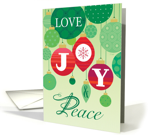 Love Joy and Peace Red Green Ornaments Christmas card (1502086)