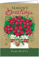 Burlap Red Poinsettia Planter Season’s Greetings From All Of Us card