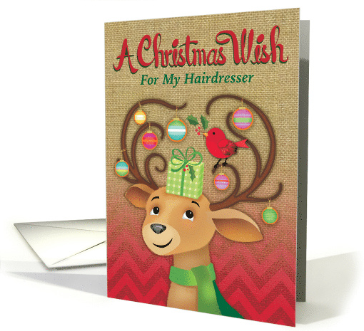 Hair Dresser Burlap Red Chevron Reindeer Christmas Wish card (1502098)