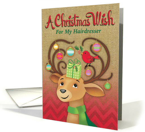 Hair Dresser Burlap Red Chevron Reindeer Christmas Wish card (1502098)