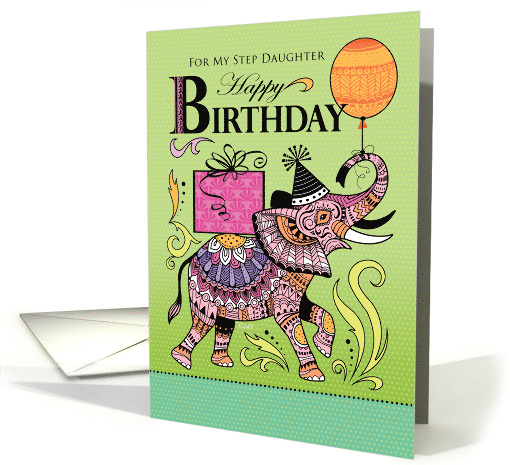 Step Daughter Happy Birthday Pink Elephant Tattoo card (1502122)