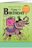 Step Sister Happy Birthday Pink Elephant tattoo card