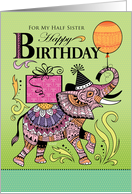 Half Sister Happy Birthday Pink Elephant Tattoo card