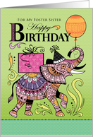 For My Foster Sister Birthday Pink Elephant card