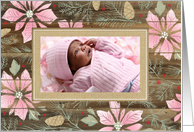 Rustic Wood Burlap Custom Photo Pink Poinsettias card