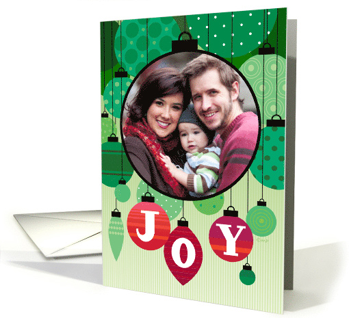 Red and Green Joy Ornaments Custom Photo Christmas card (1506386)