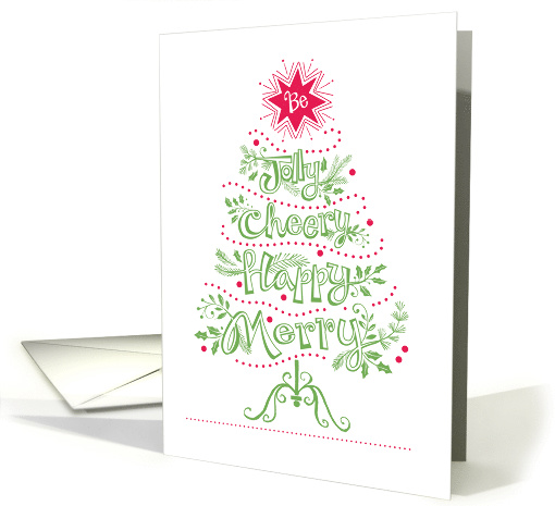 Jolly Cheery Merry Happy Christmas Tree Red Green card (1506880)