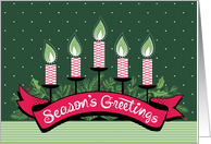 Red Candles Hand Lettered Season’s Greeting Holly Pine card