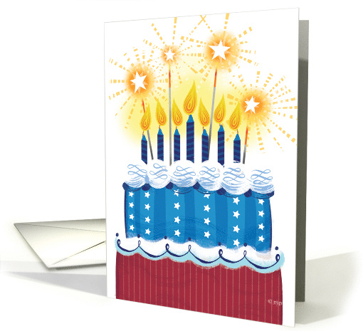 Army Red White Blue Candles Cake Celebrate Birthday Soldier card