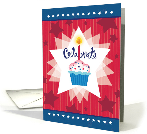 Red White Blue Stars Stripes Cupcake Celebrate Birthday card (1508140)