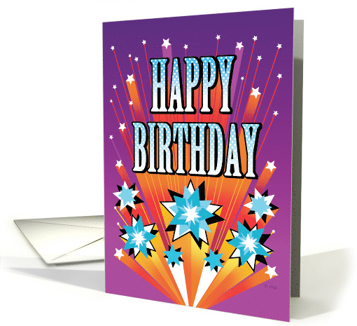 Fireworks Stars Happy Birthday Blue Red Purple card (1508196)