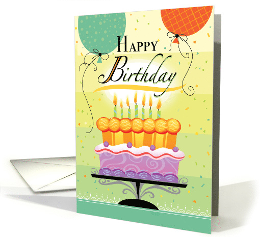 Celebrate Birthday Cake with Candles and Balloons card (1508242)