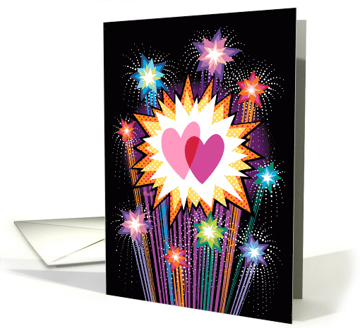 Pink hearts fireworks Valentines Day Star Blast card (1510112)