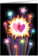Pink hearts fireworks Valentines Day Star Blast card