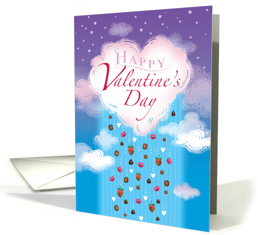 Heart Cloud Happy Valentine's Day Raining Chocolate Candy card