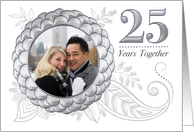 25th Anniversary Invitation Silver Flowers Leaf Paisley Custom Photo card