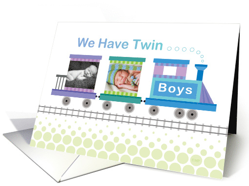 Twin Boys Birth Announcement BlueTrain Custom Photo card (1511680)