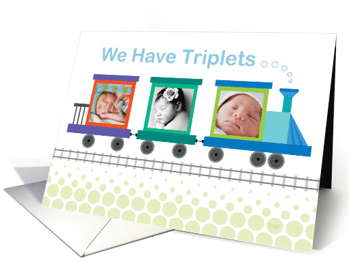 Triplet Birth Announcement Pink Train Custom Photo card (1511704)