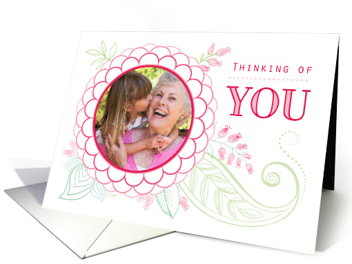 Thinking of You Red Pink Flower Custom Photo card (1511706)