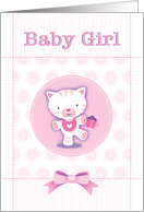 Cute Pink Kitten New Baby Girl Congratulations card