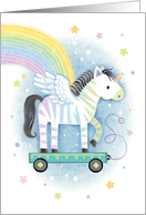 New Baby Congratulations Unicorn Pull Toy Rainbow card
